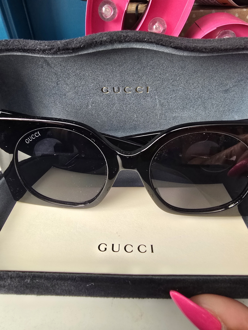 Gucci Black Gloss Oversized Square Sunglasses with Dark Lenses